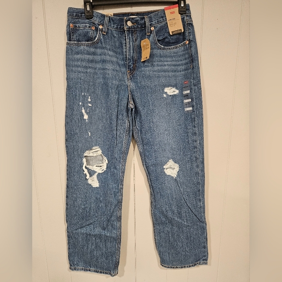 NEW Levi's Size 31 LOW PRO Straight Blue Distressed Jeans Mid Rise Inseam 32 - Picture 1 of 9